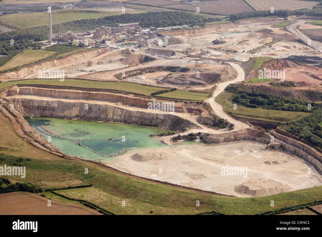 Aerial view of LaFarge limestone quarry, Whitwell, Derbyshire Stock