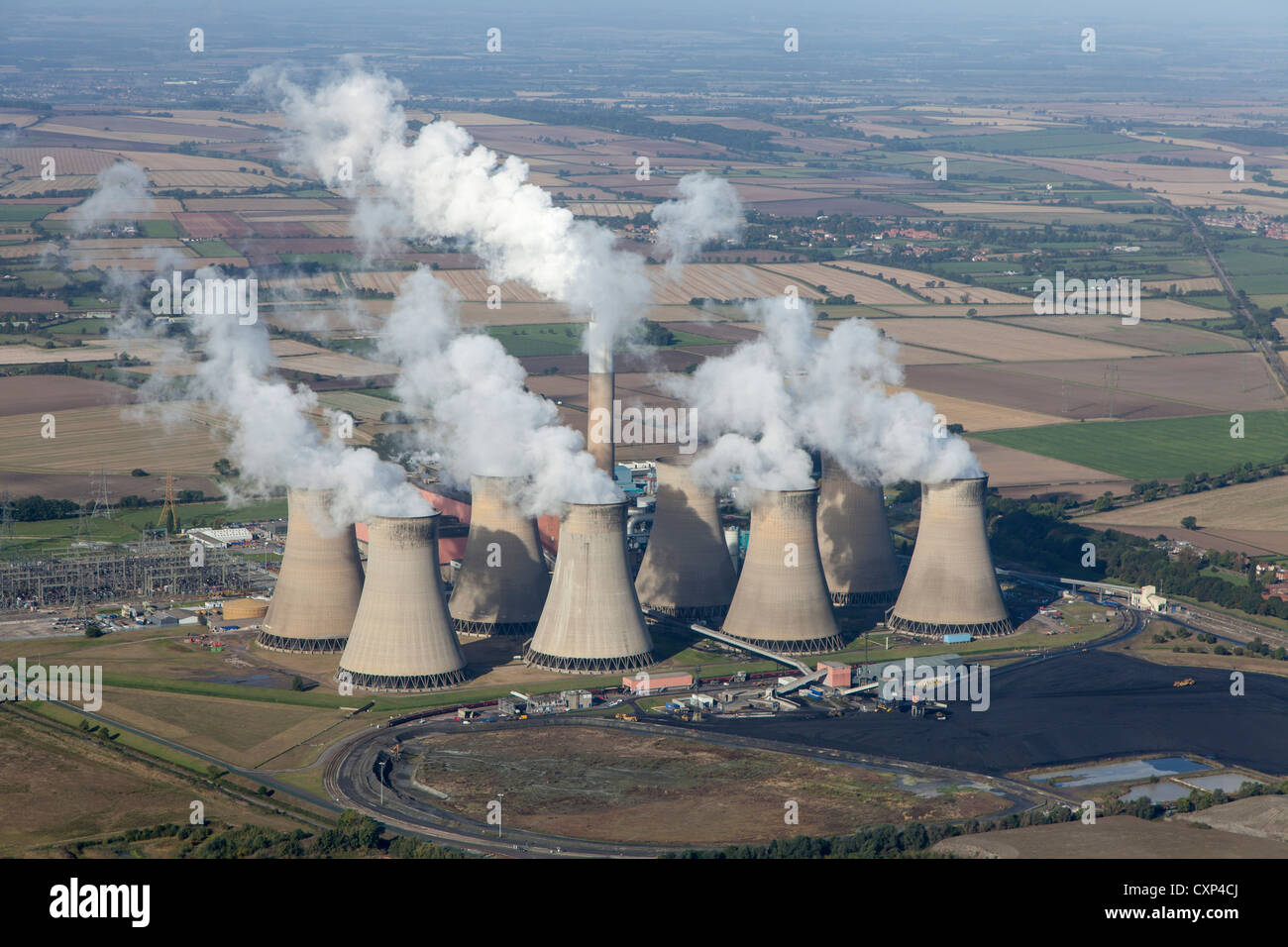 Aerial view of Cottam power station, near Retford, Nottinghamshire, owned by EDF Energy. A coal-fired power station Stock Photo