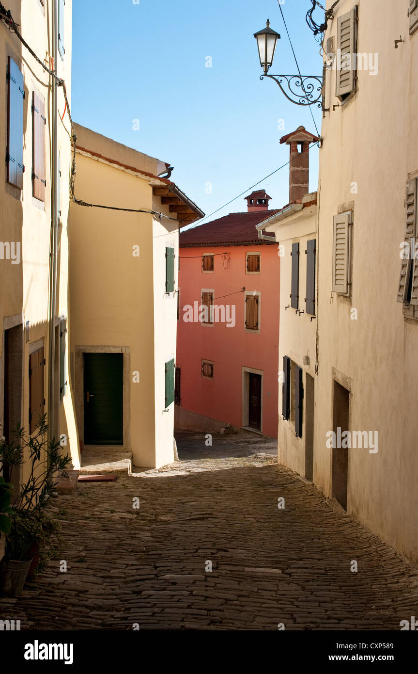 Street within the city gates of medieval town of Motovun, Central Istria, Croatia Stock Photo