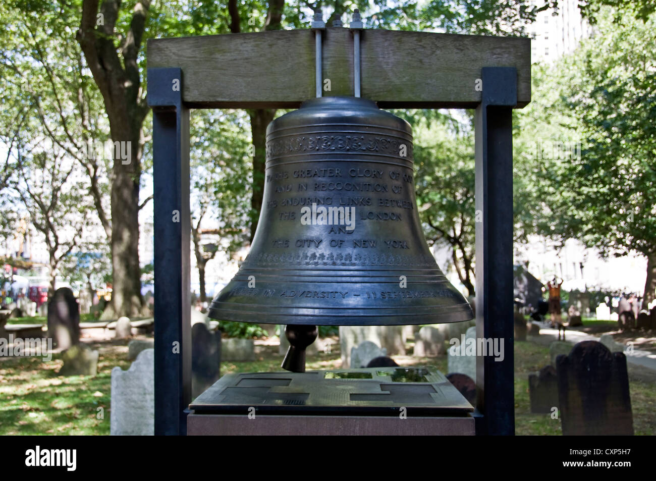 Bell of hope outside Saint Paul's chapel, September 11th memorial - New York City, USA Stock Photo