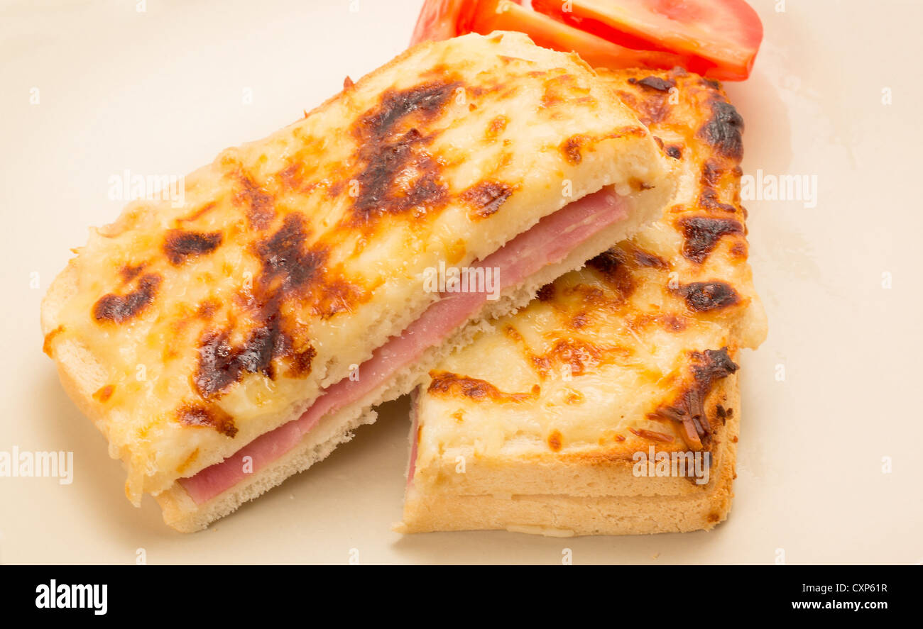 Classic French Toasted Sandwich Or Croque Monsieur Cut In Half And