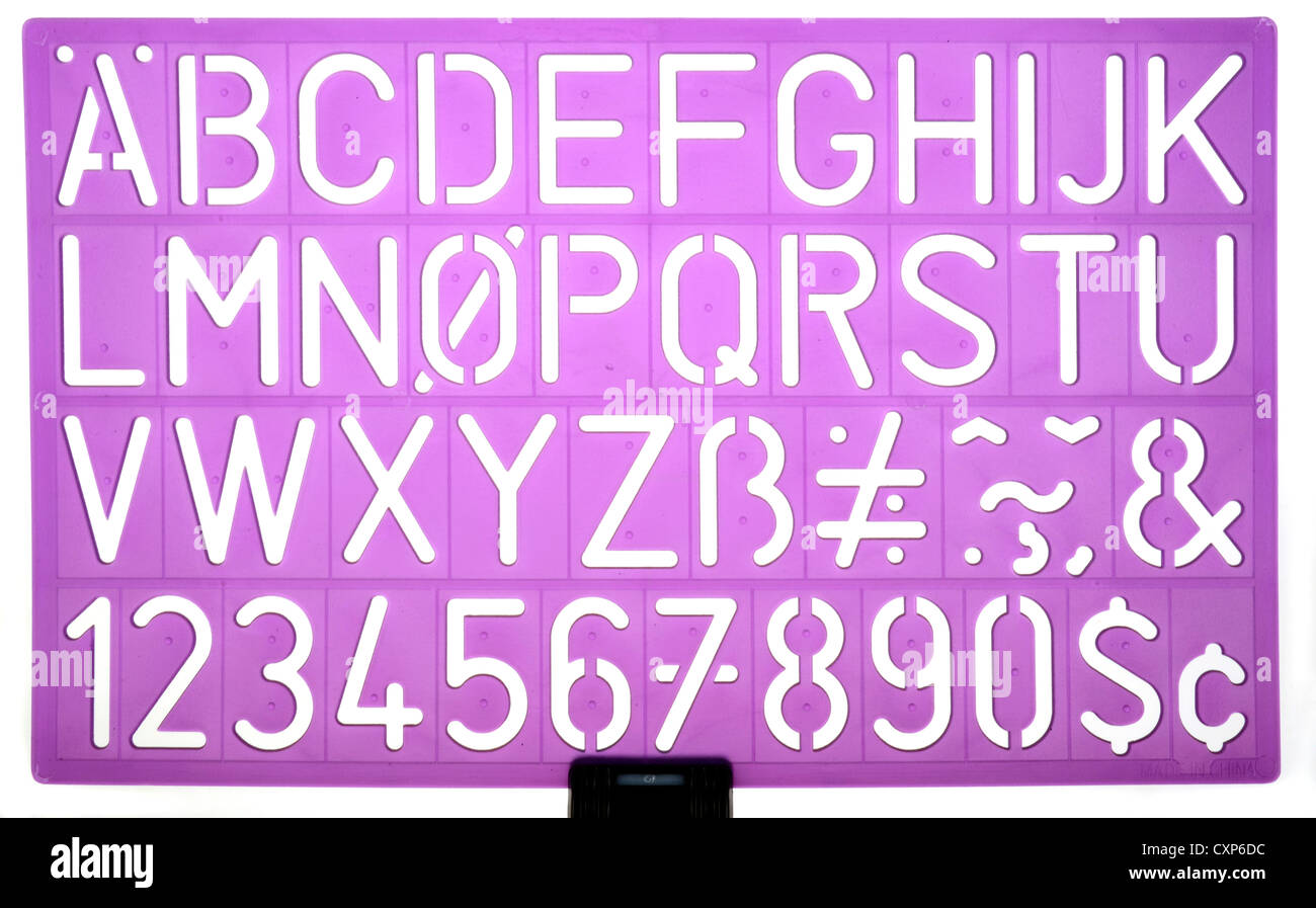 English alphabet stencil closeup detail Stock Photo
