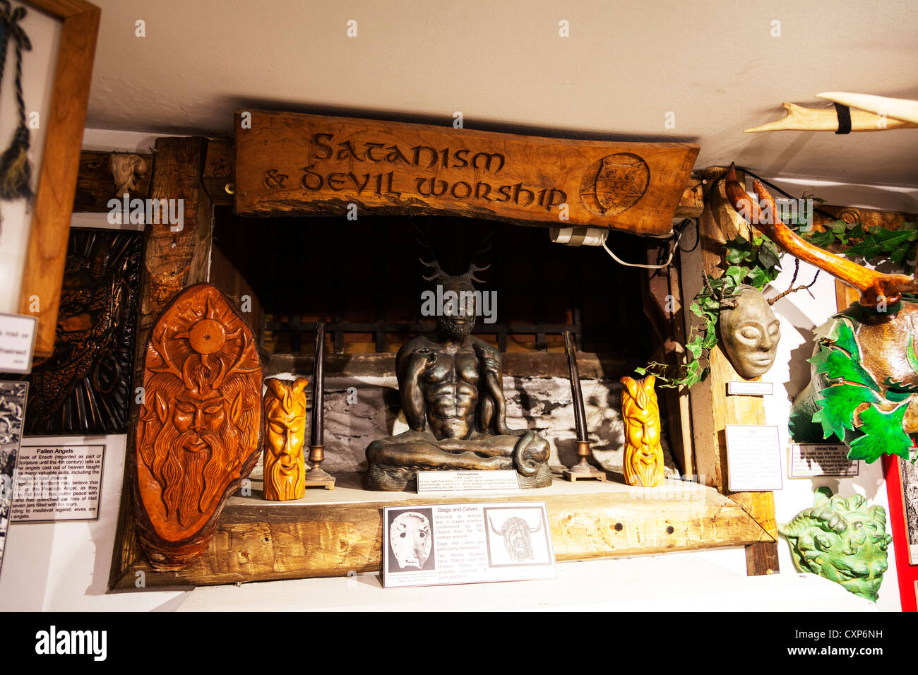 Satanism shrine, devil worship, artifacts cernunnos figure Celtic god Stock Photo