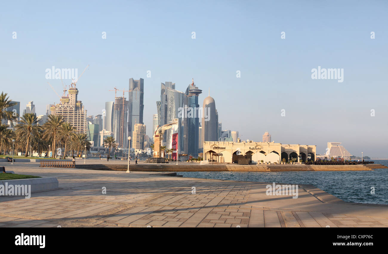 A modern art installation in Englisn and Arabic on the Corniche in Doha, Qatar, Stock Photo