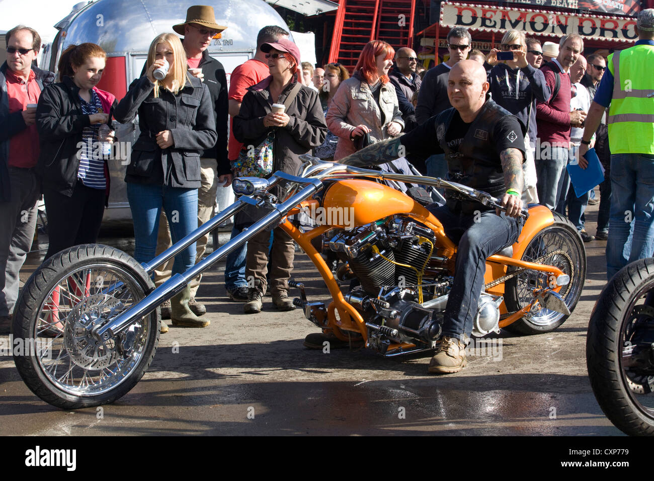 Chopper motorcycle at a show in Gloucestershire England Stock Photo Alamy