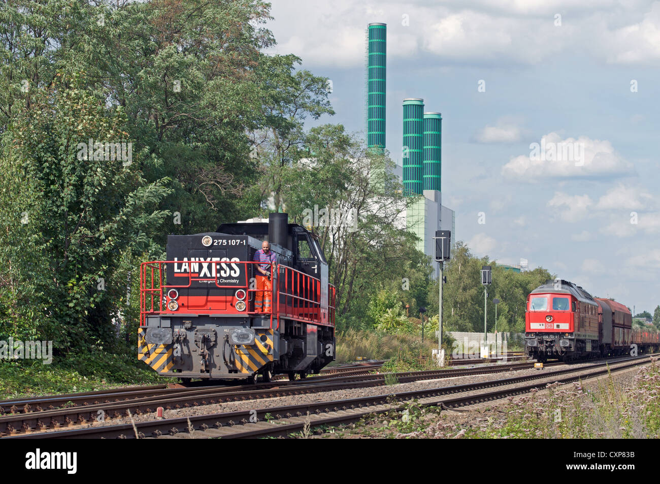 Freight trains and gas-fired power station Duisburg Germany Stock Photo