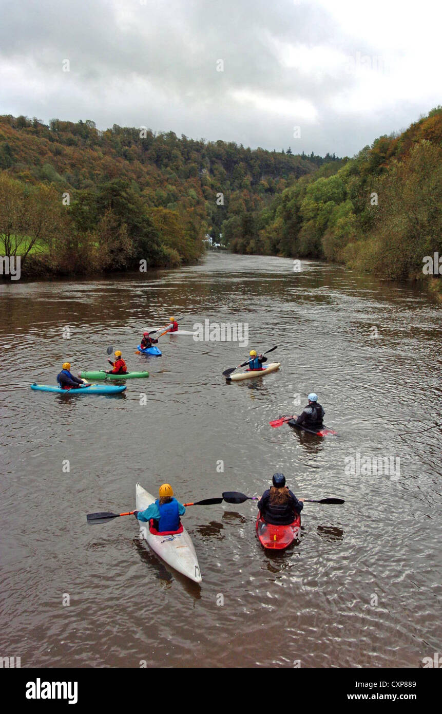 Canoeing on the River Wye at Symonds Yat near Hay on Wye in Powys