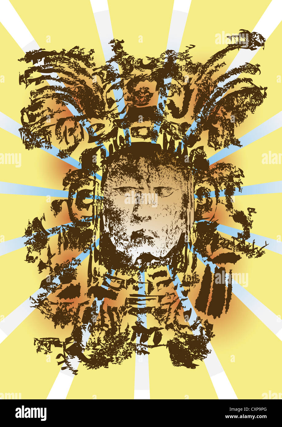 Mayan Warrior King Illustration. Stock Photo