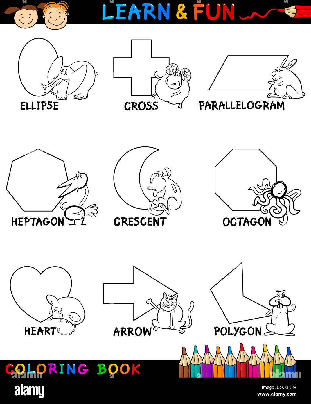 Download Cartoon Coloring Book Or Page Illustration Of Basic Geometric Shapes With Captions And Animals Comic Characters Stock Photo Alamy