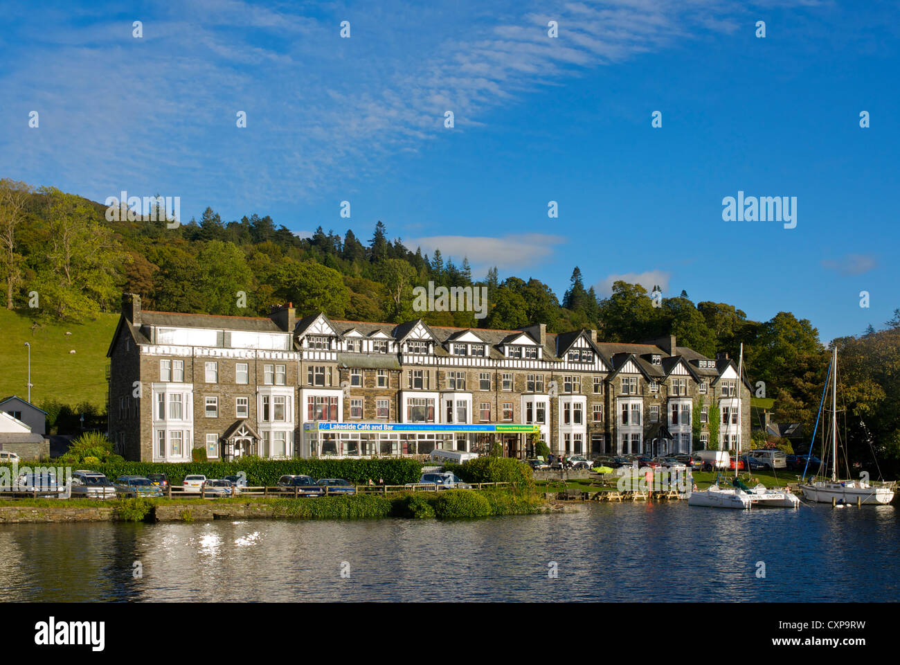 Ambleside Youth Hostel at Waterhead, overlooking Lake Windermere, Lake District National Park, Cumbria, England UK Stock Photo