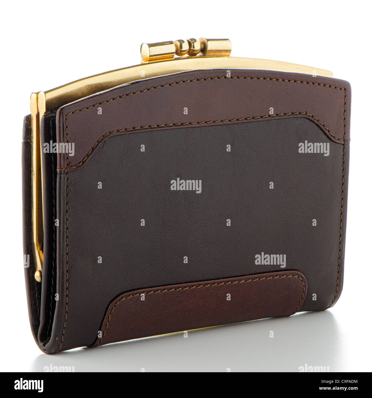 Brown leather purse isolated on white background Stock Photo - Alamy
