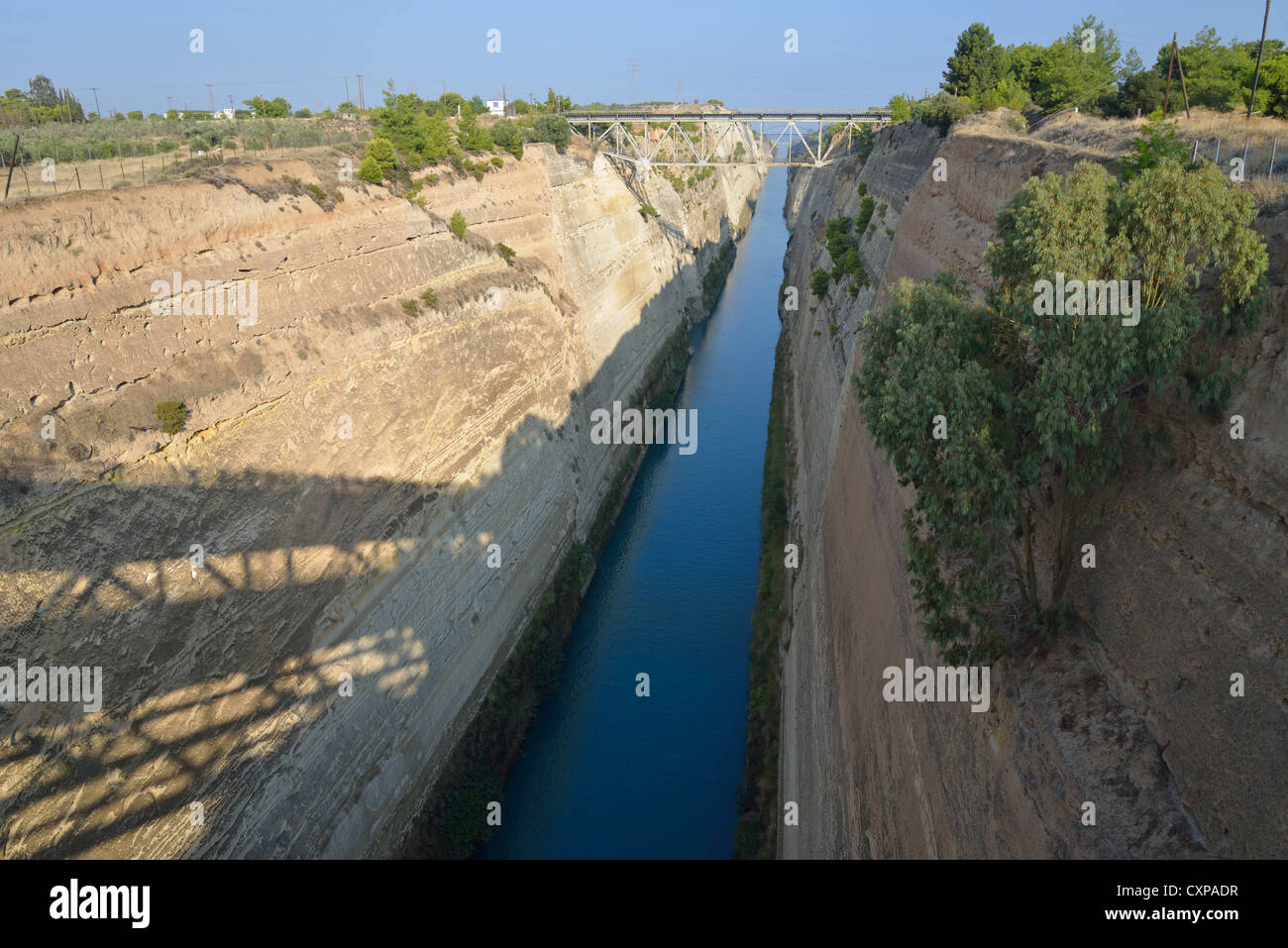 Corinth Canal from bridge, Corinth Municipality, Peloponnese region, Greece Stock Photo