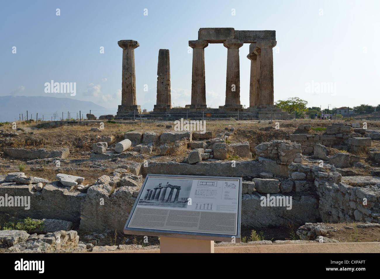 6th century BC Temple of Apollo in ancient Corinth, Corinth Municipality, Peloponnese region, Greece Stock Photo