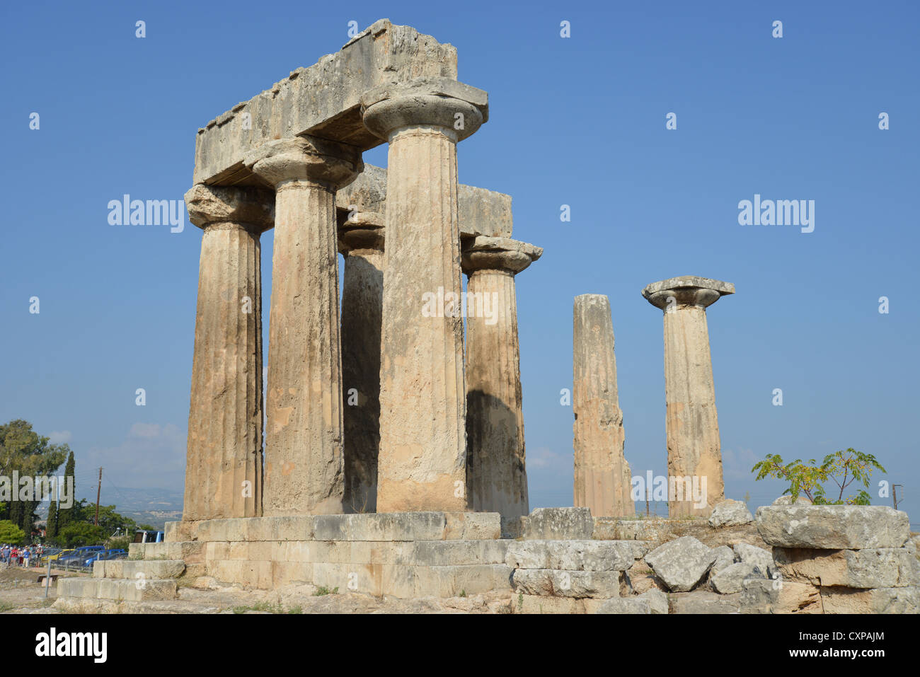 6th century BC Temple of Apollo, Ancient Corinth, Corinth Municipality, Peloponnese region, Greece Stock Photo