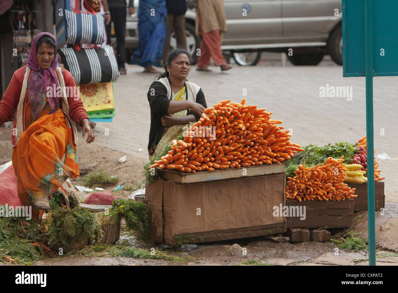 Carrot, bags vendor on the street at the Ooty Lake , a tourist destination and a hill station in the Nilgiris, Tamilnadu, India Stock Photo