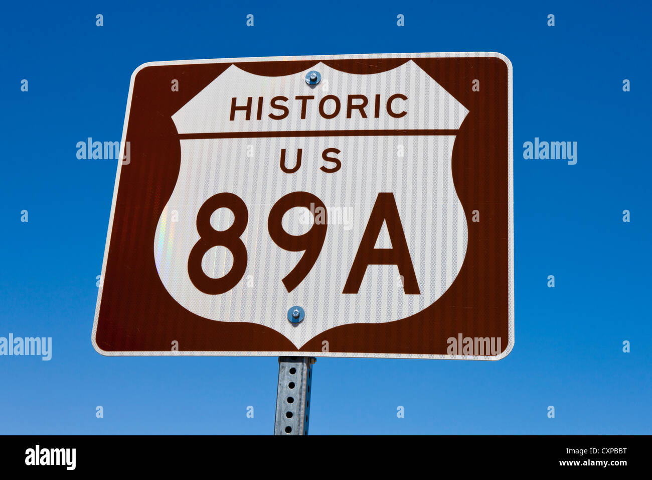 Historic U.S. Highway 89A sign, near Jerome, Arizona, United States of America Stock Photo