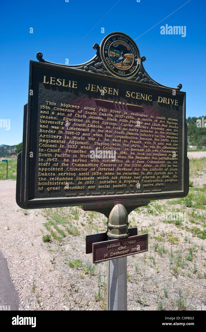 Leslie Jensen Scenic Drive historical marker, Fall River County, South