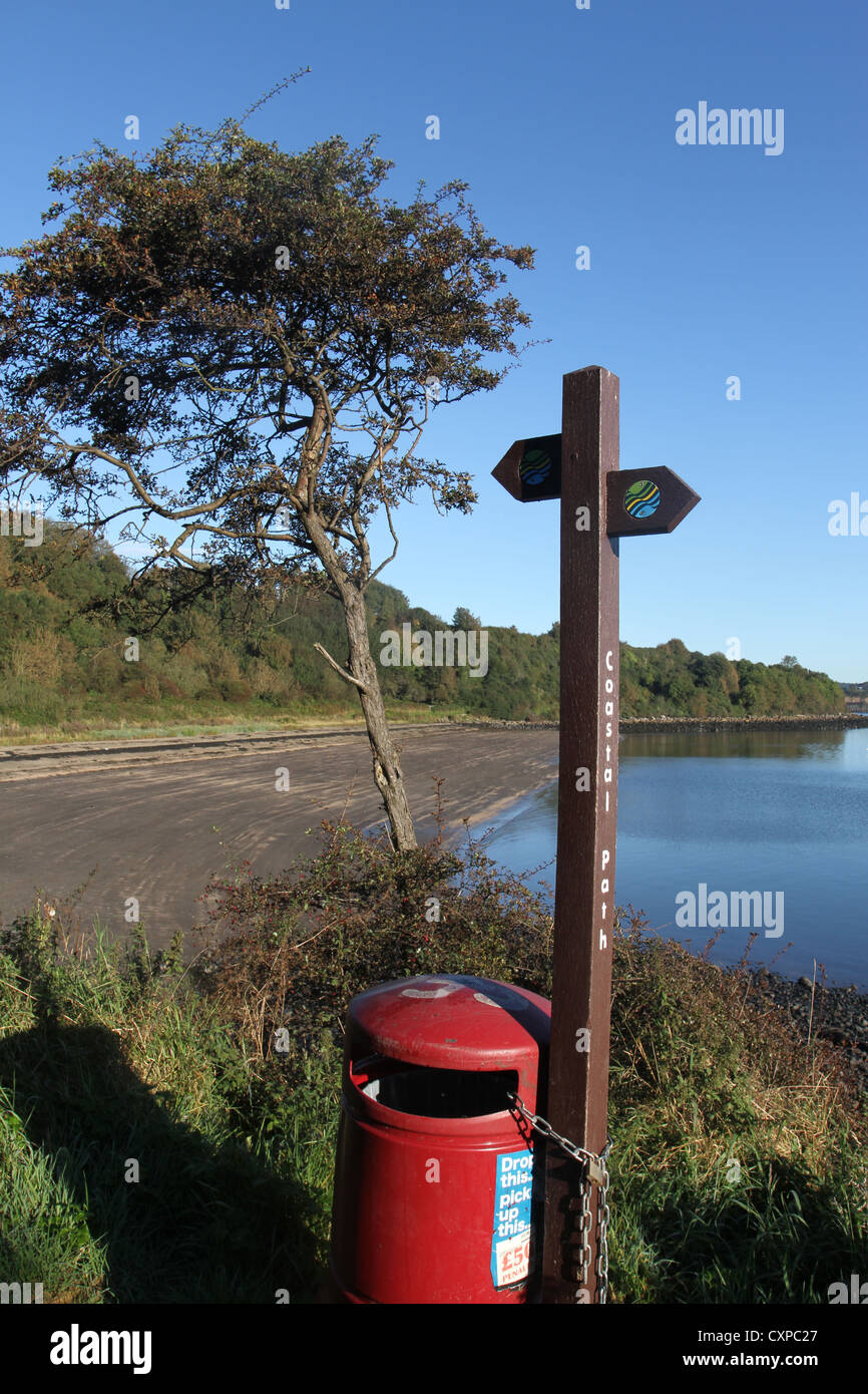 Fife Coastal path sign Inverkeithing Bay Scotland October 2012 Stock