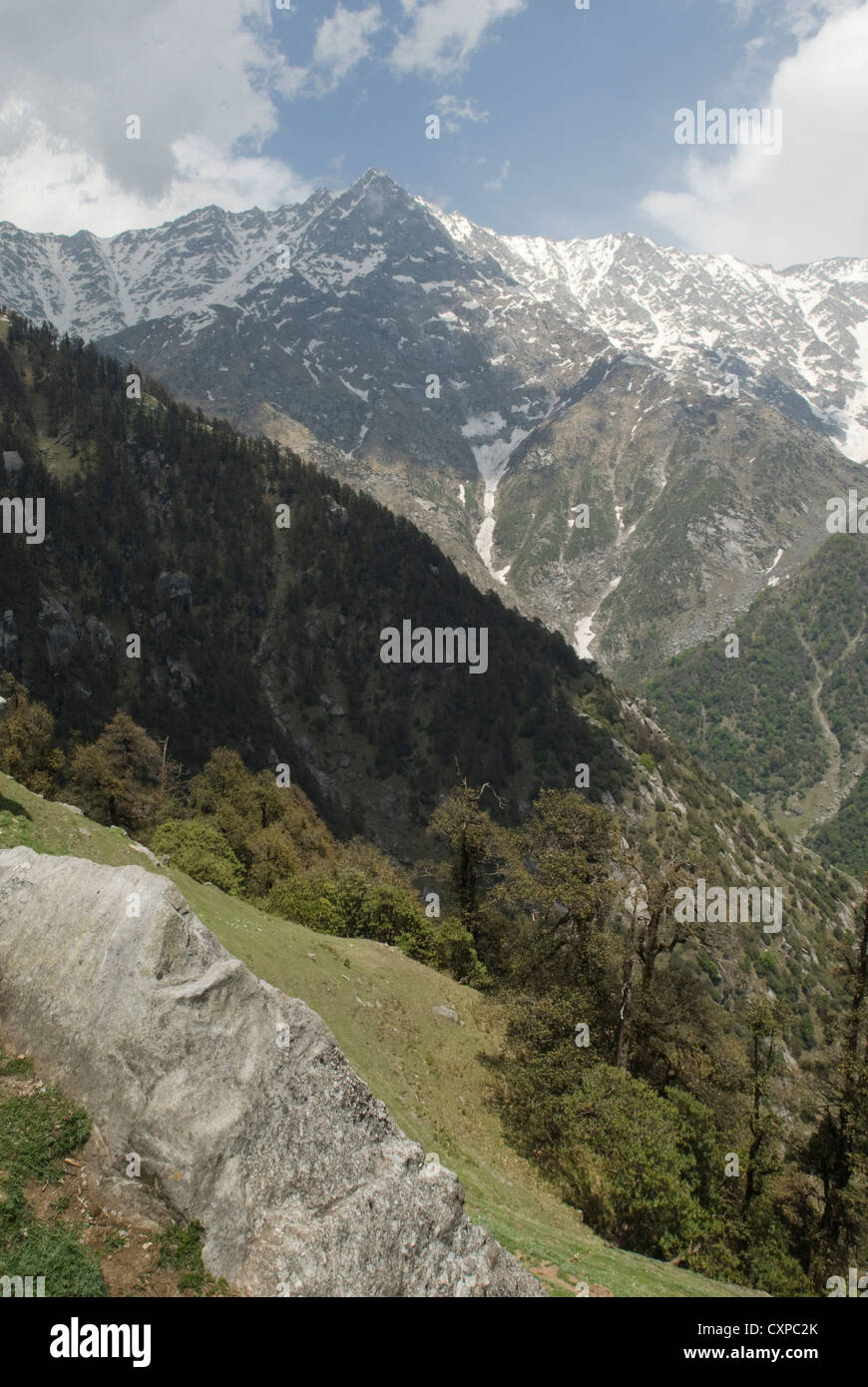 A view of Mun peak in the Dhauladhar range of the Himalayas, Northern India Stock Photo