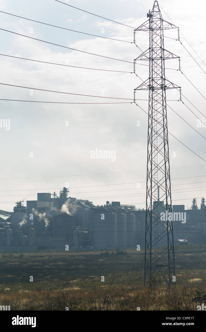 Electricity pylon against blue sky Stock Photo - Alamy