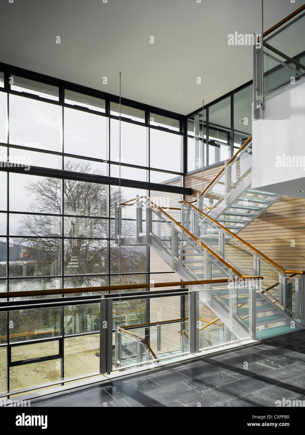 School of Nursing, St. Angela's College, Lough Gill, Ireland. Architect: Moloney O'Beirne Architects, 2007. View to exterior fro Stock Photo