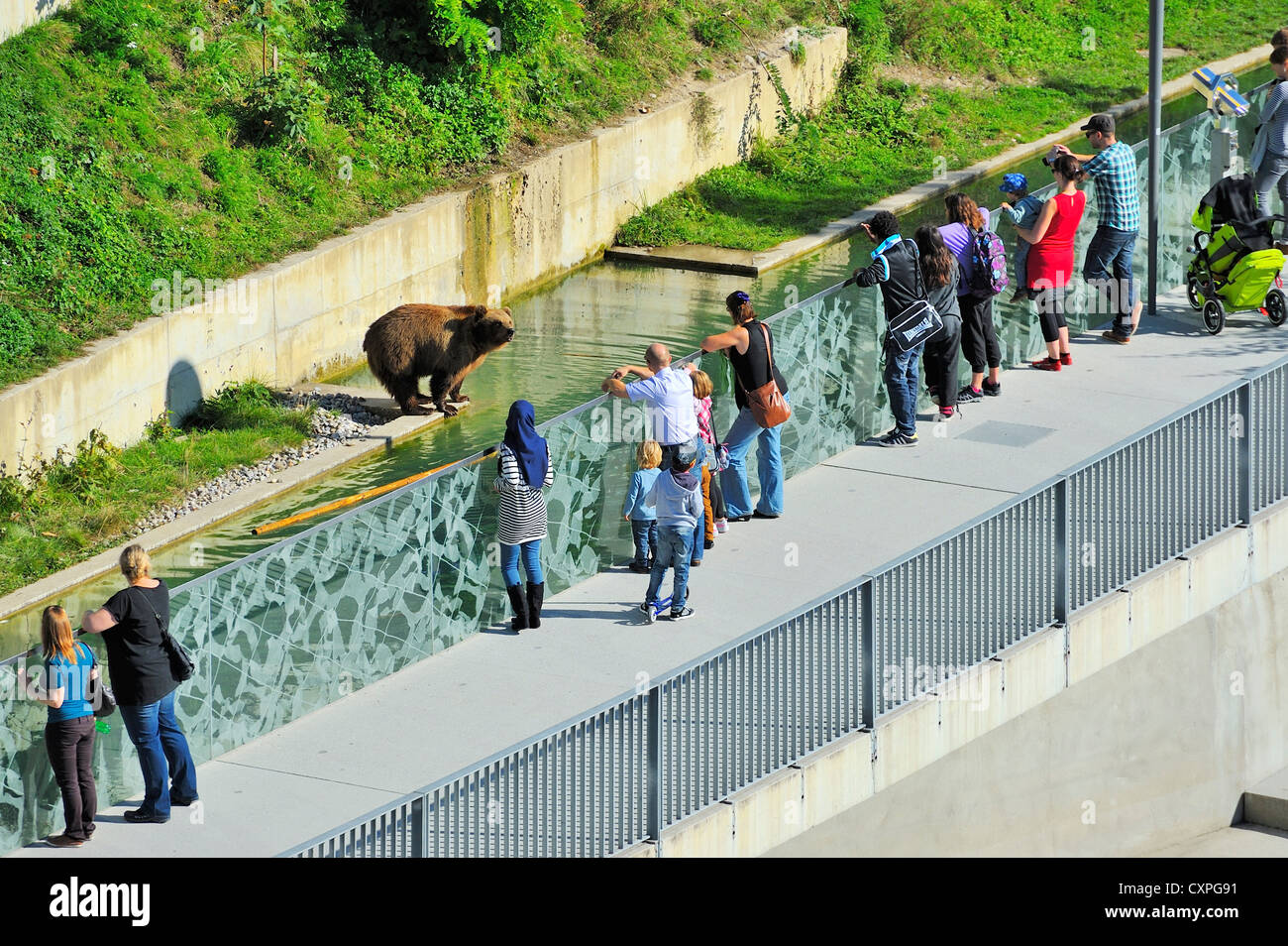 Visitors at the Bear Park in Bern, Switzerland. Stock Photo