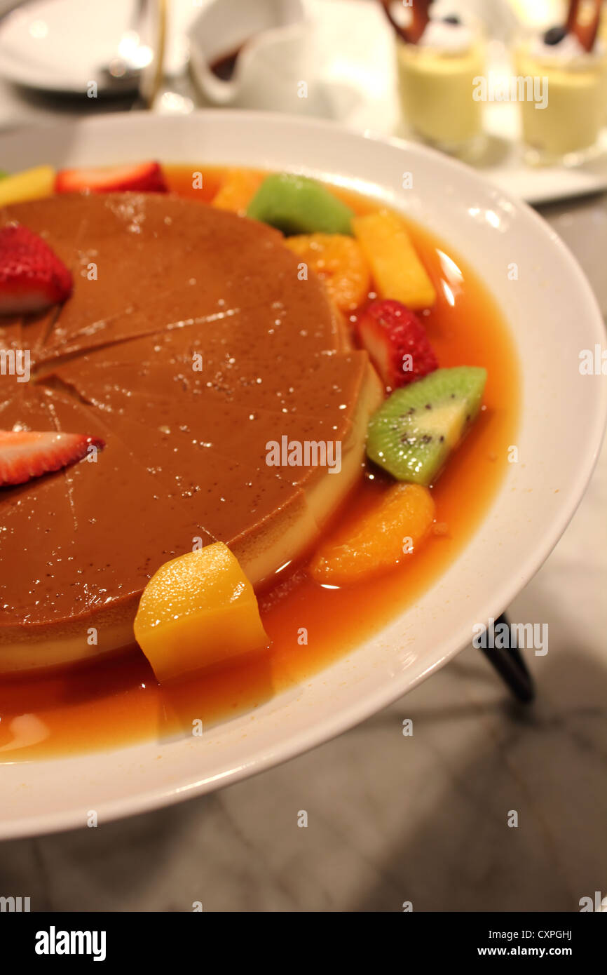 caramel custard Decorate with fresh fruit variety Stock Photo Alamy