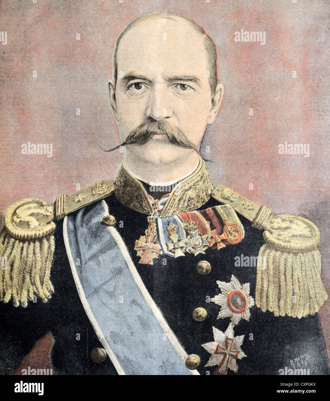 Portrait of King George I of Greece (1845-1913) Dressed in Military Uniform. Vintage Illustration or Old Engraving Stock Photo