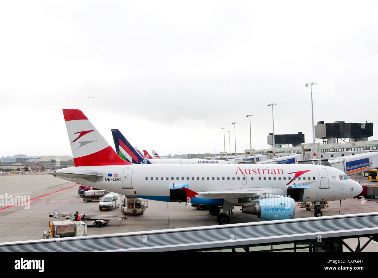 The airplane of the Austrian Airlines at the International Airport