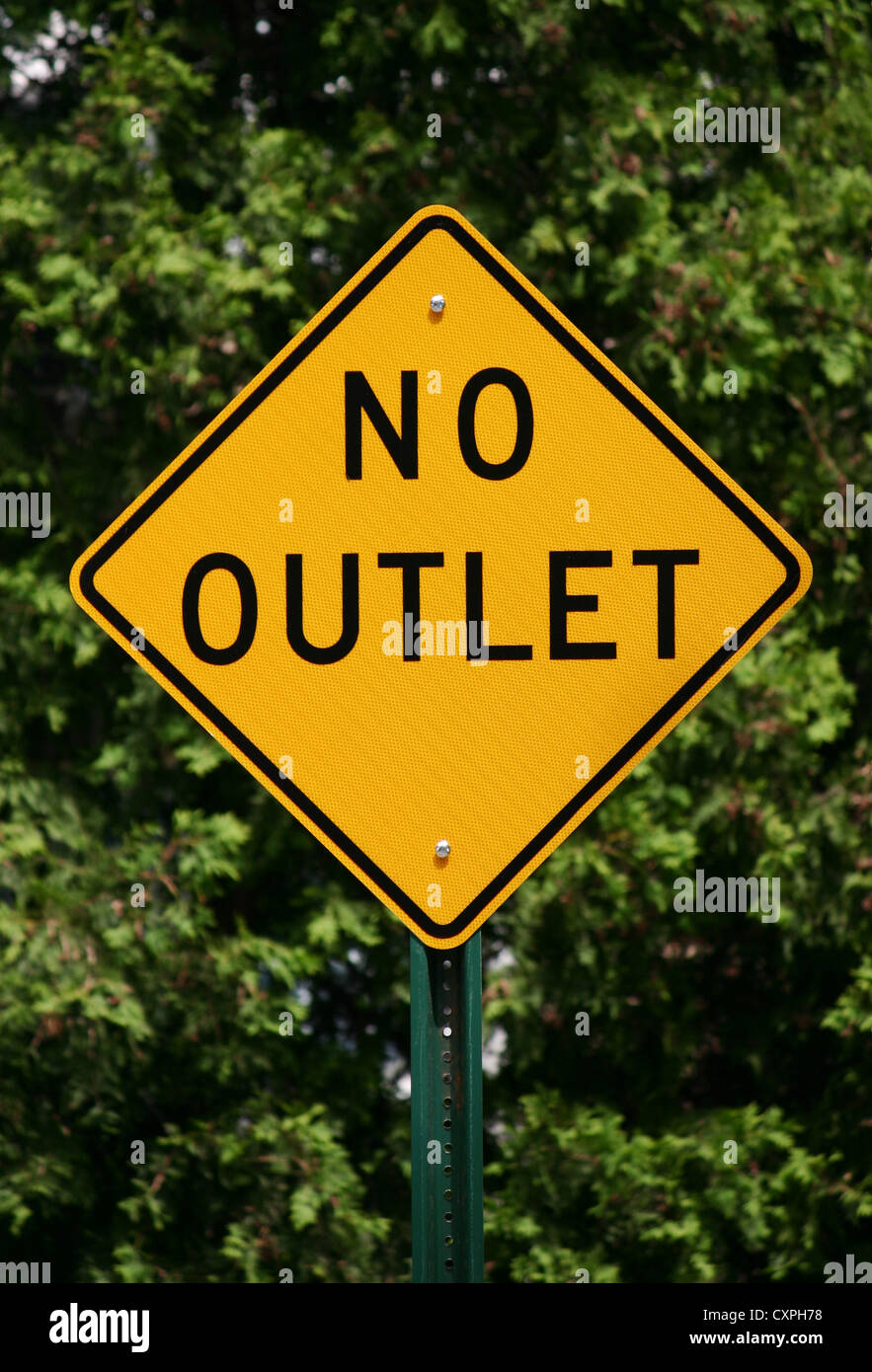 A yellow diamond shaped sign reading No Outlet Stock Photo