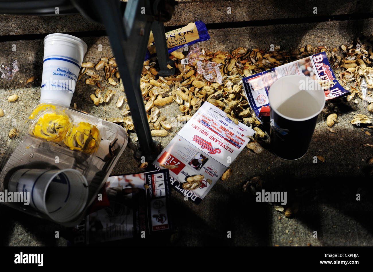 Garbage after a Cleveland Indians New York Yankees game in Cleveland