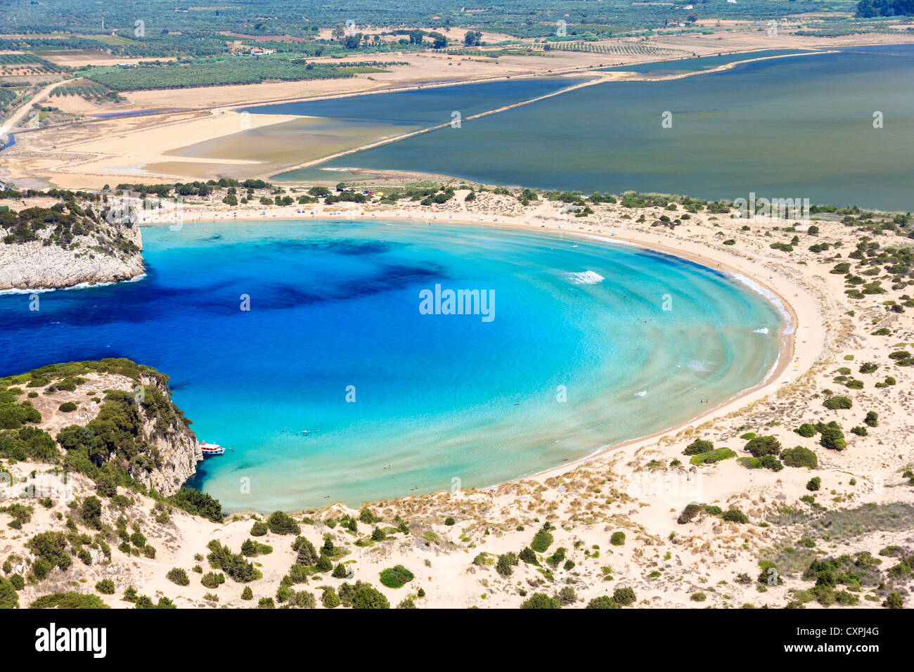 Beautiful lagoon of Voidokilia in Messinia prefecture from a high point of view Stock Photo