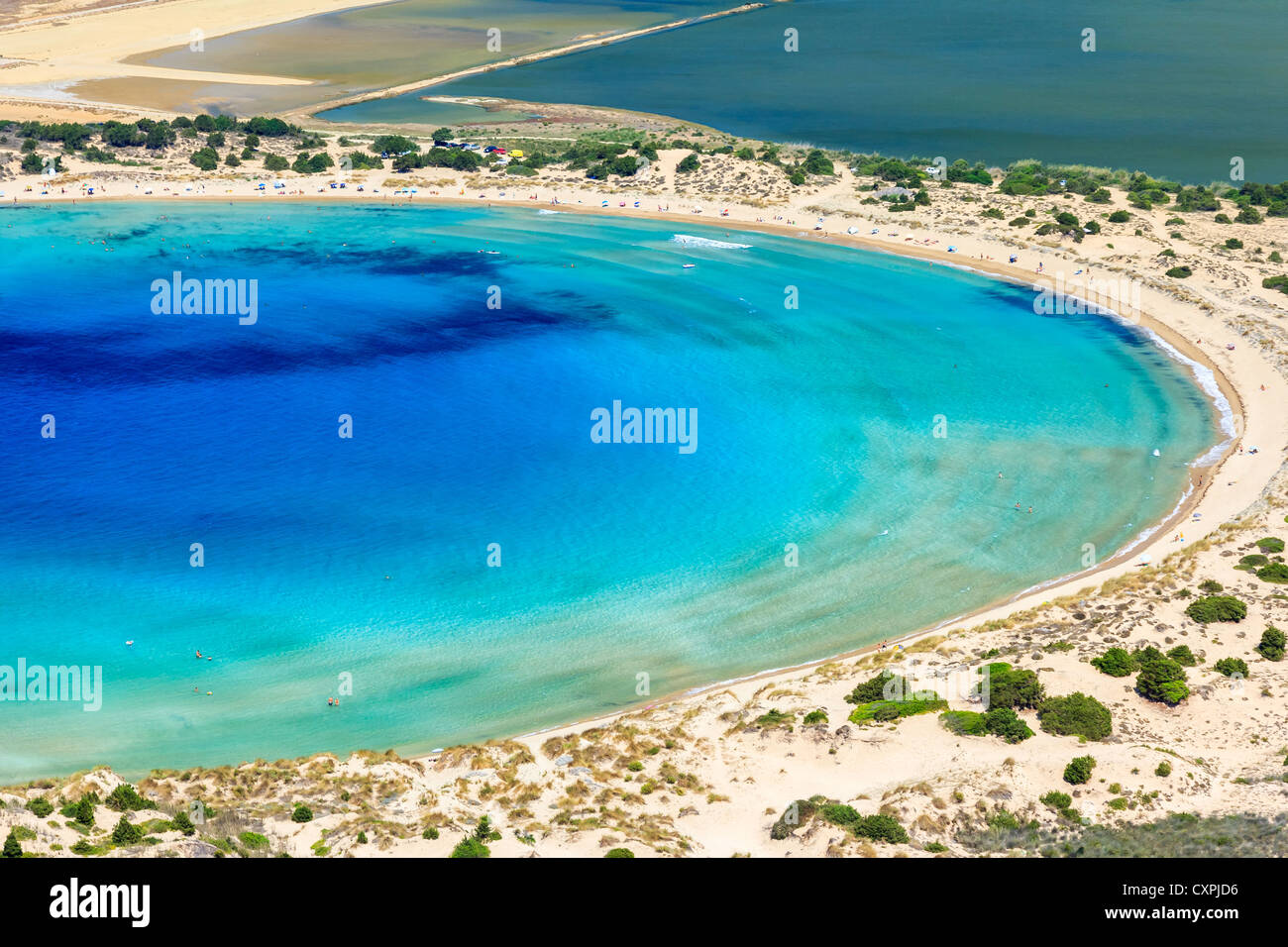 Zoomed beautiful lagoon of Voidokilia in Messinia prefecture from a high point of view Stock Photo