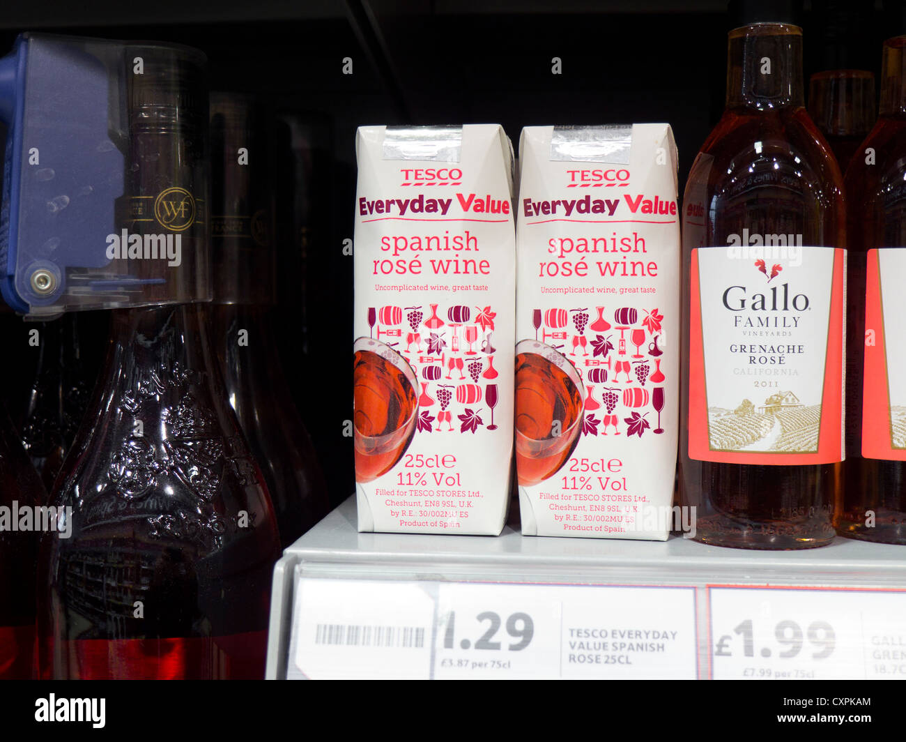 Tesco everyday value cheap wine carton. Stock Photo