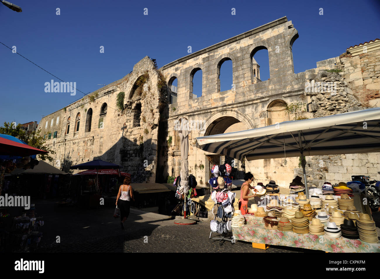croatia, split, diocletian palace, souvenir stalls and eastern gate Stock Photo