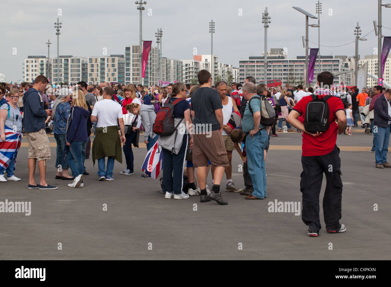 People (Homo sapiens). Crowds. Loitering around Olympic Park. London. England. UK Stock Photo