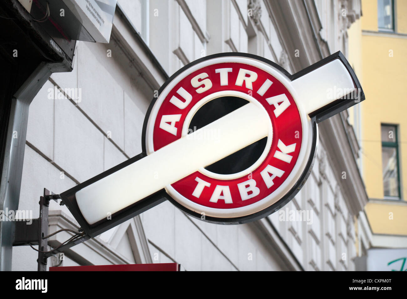 A generic Austria Tabak sign outside  a Tabak shop in Vienna (Wien), Austria. Stock Photo