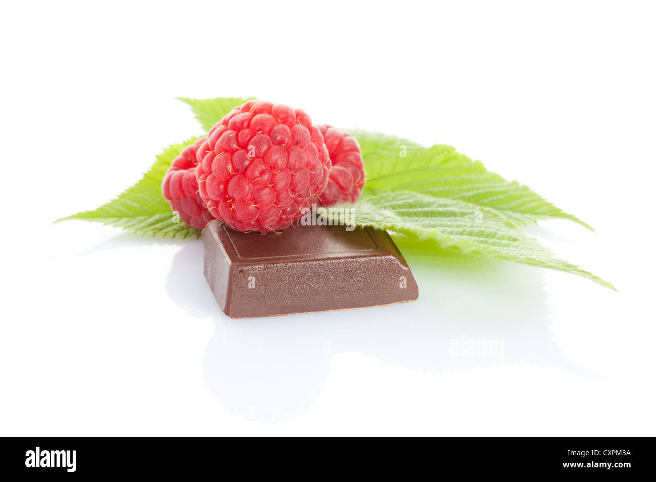 ripe delicious raspberry with chocolate isolated on white Stock Photo ...