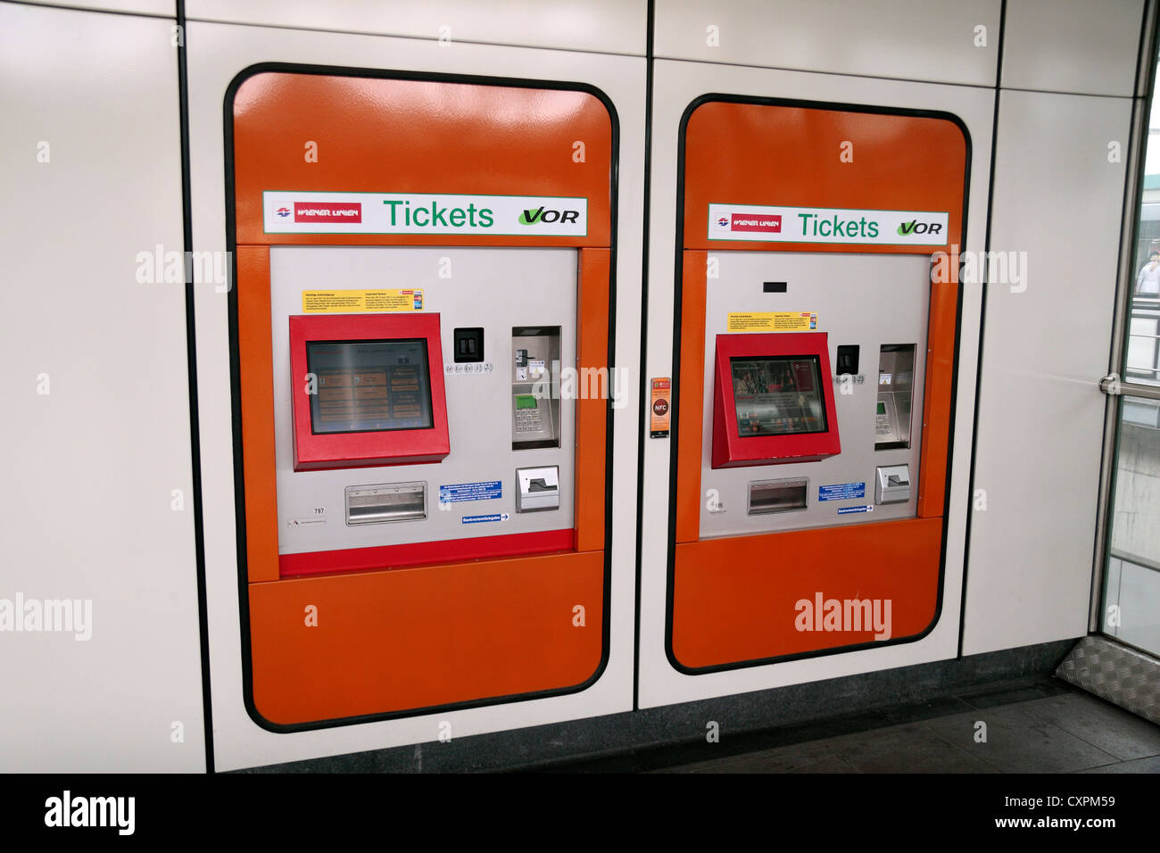A pair of Austrian U-Bahn ticket machines outside an entrance to a  WienerLinien station in Vienna (Wien), Austria Stock Photo - Alamy