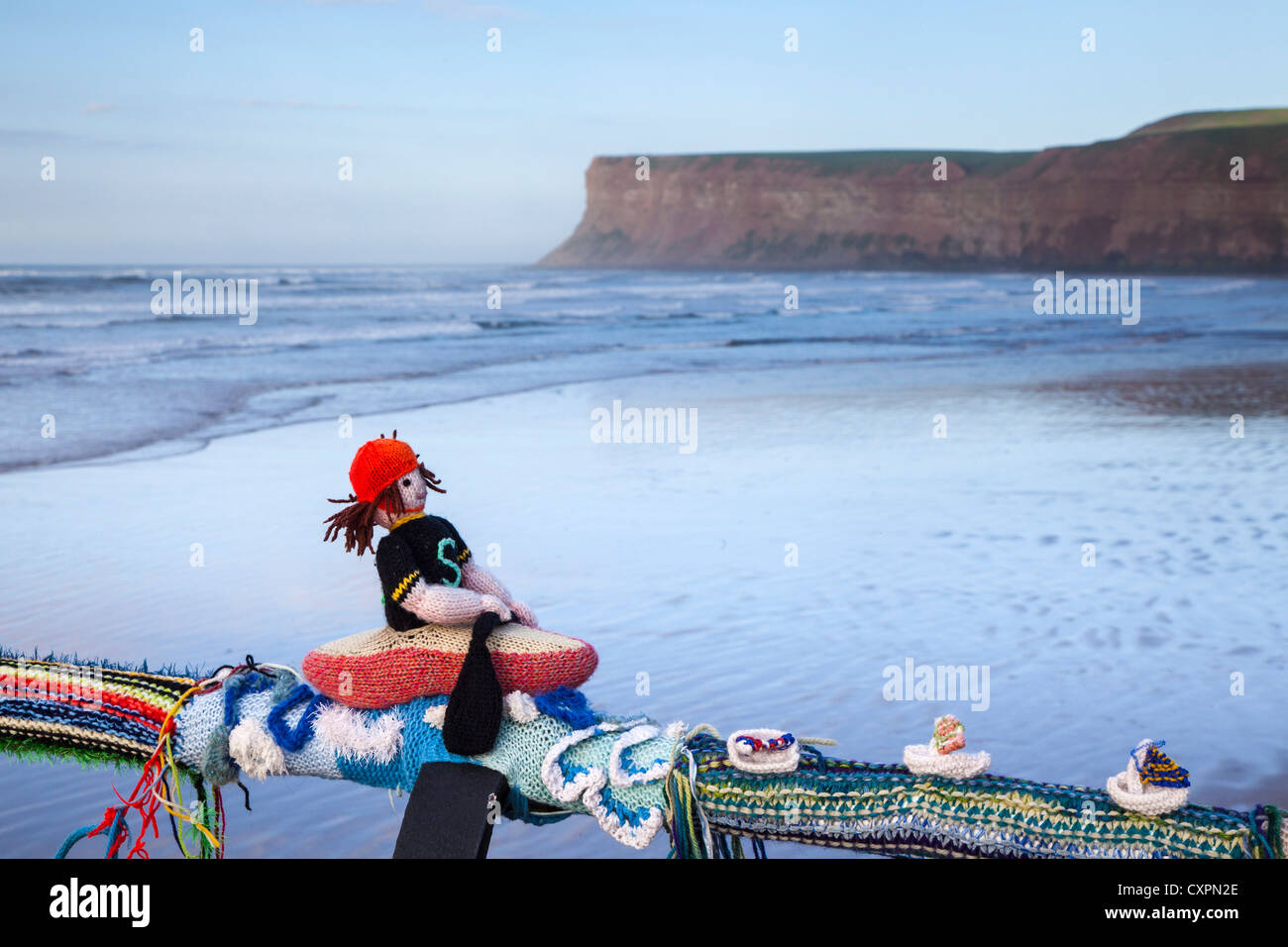 Anonymous Olympic knitting at Saltburn by the Sea, Cleveland Stock Photo