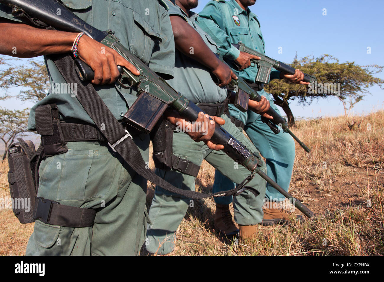 Anti-poaching unit, Ezemvelo KZN Wildlife, iMfolozi game reserve, South Africa, Stock Photo