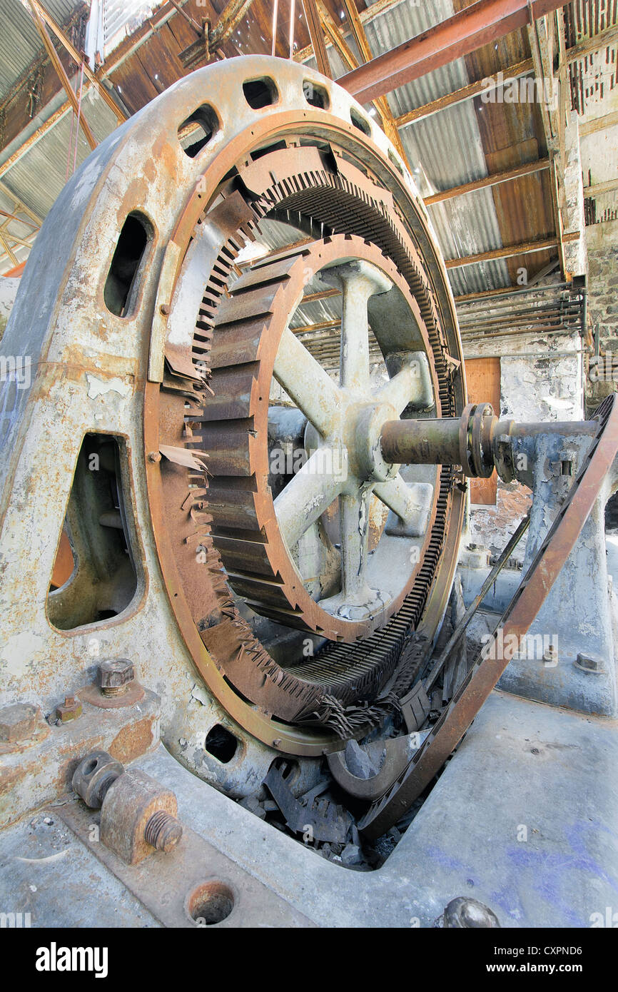 Old Abandoned Hydroelectric Power Plant Station Turbine Electricity Generator Closeup Stock Photo