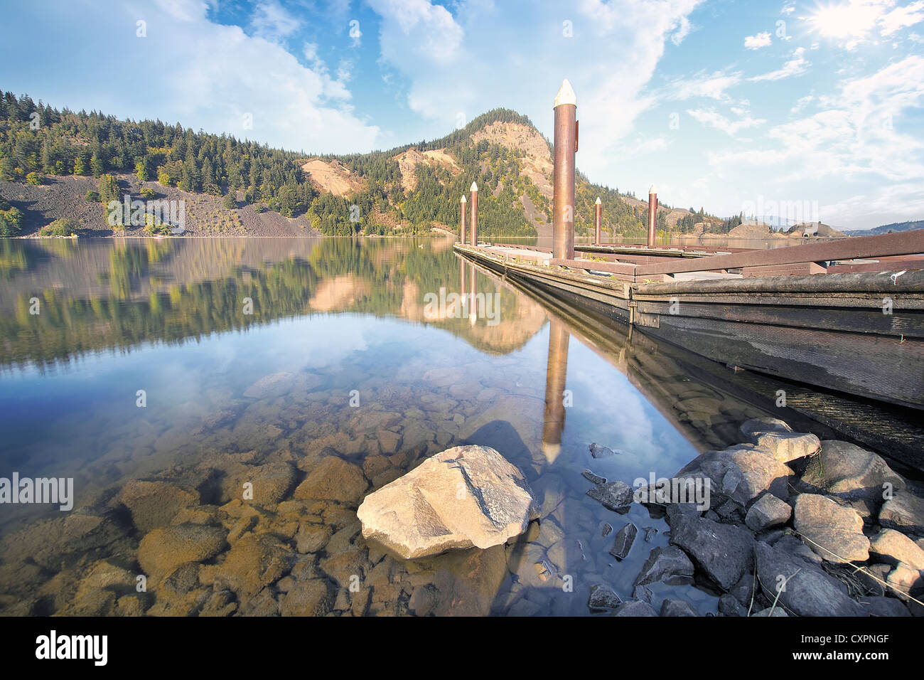 Boat Docks Moorage at Drano Lake in Washington State Stock Photo Alamy
