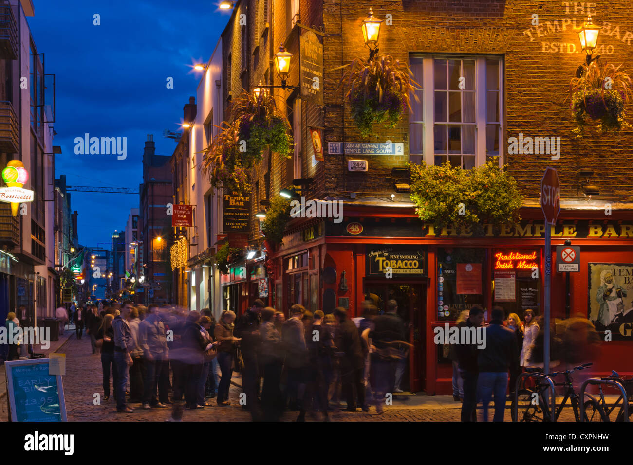 Night view of traditional house in the pedestrian street, Dublin, Ireland, Europe Stock Photo