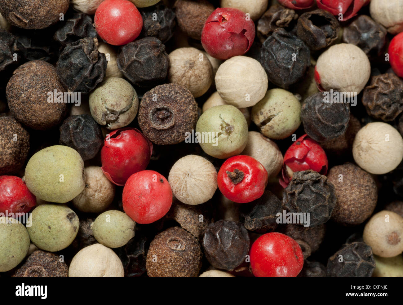 A variety of peppercorns Stock Photo
