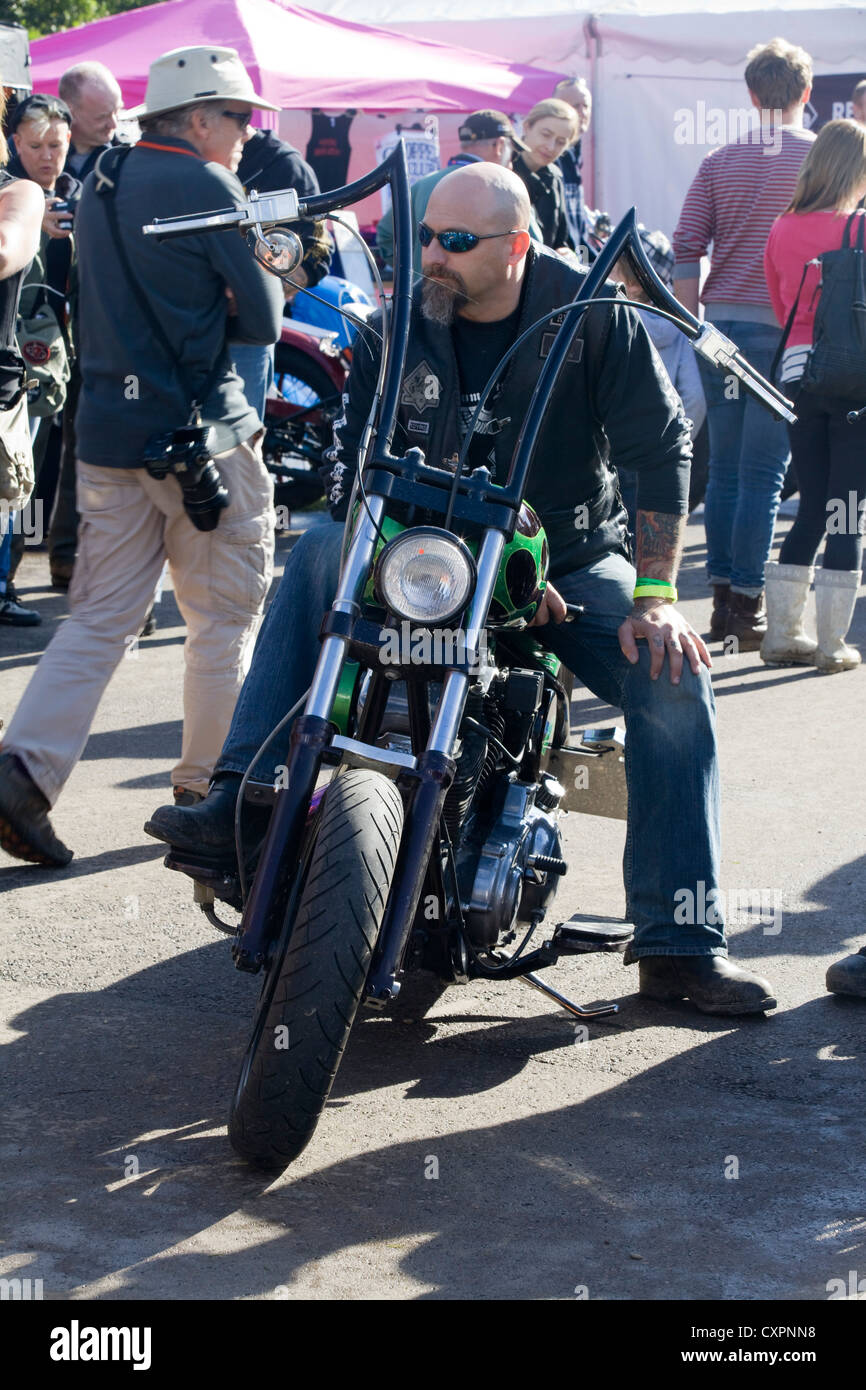 Chopper motorcycle at a show in Gloucestershire England Stock Photo Alamy
