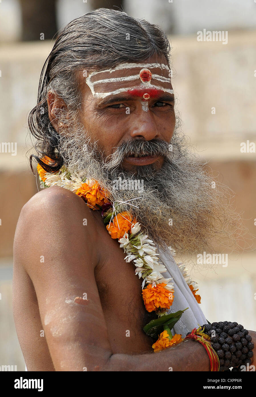 Asia  India Uttar Pradesh Varanasi or Benares Portrait of a sadhu or ascetic Stock Photo