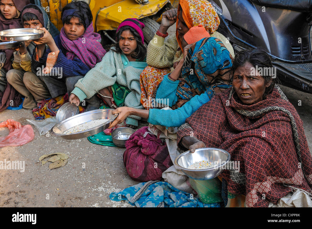 Asia India Uttar Pradesh Varanasi Benares Alms seekers Stock Photo