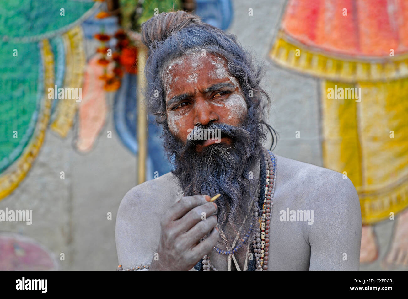 Asia India Uttar Pradesh Varanasi Portrait of a sadhu or ascetic Stock Photo