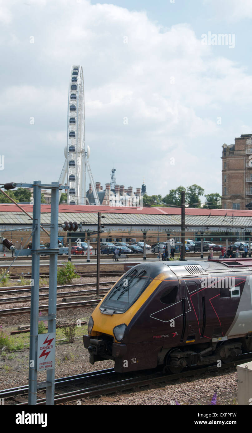 Train leaving York train station Stock Photo Alamy